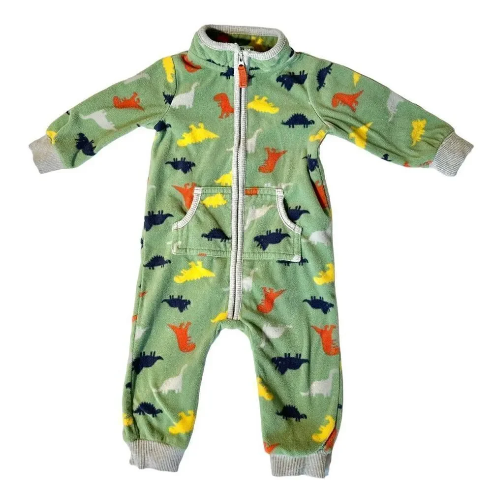 Fleece Dino-print Romper Onepiece, 9m